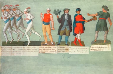 Atleten en deelnemers aan festivals tijdens de Franse Revolutionaire periode (gouache)